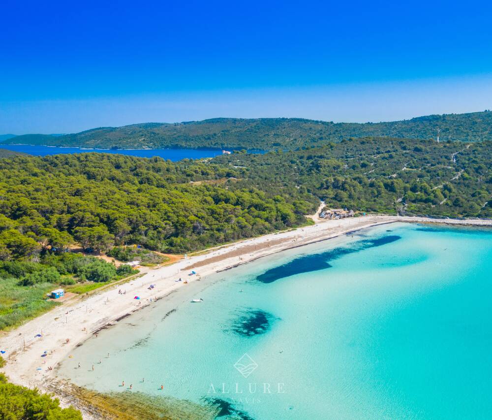 Sandstrand Sakarun, Yachtblick, Insel Dugi Otok, Kroatien