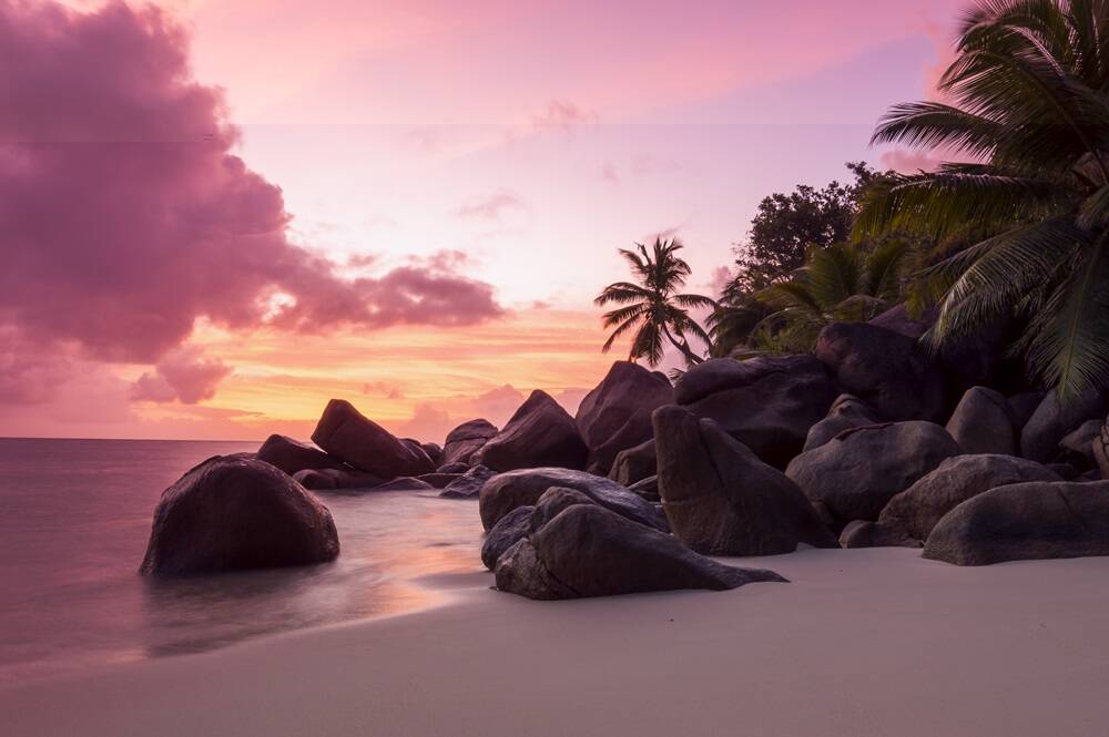 Petite Anse Kerlan in Praslin Island, Seychelles.