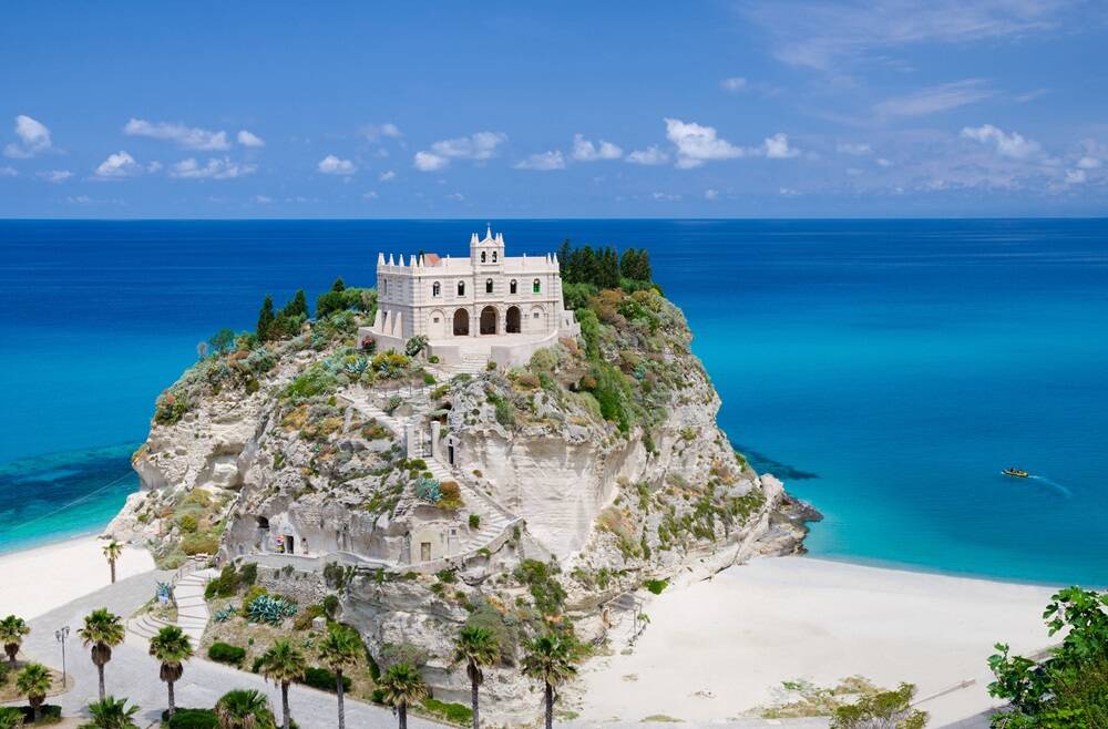 Sanctuary church Santa Maria dell Isola on top rock, Tropea