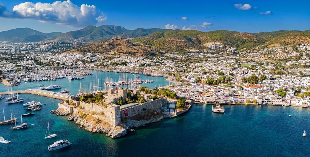 Aerial view of Bodrum in Mugla Province, Turkey